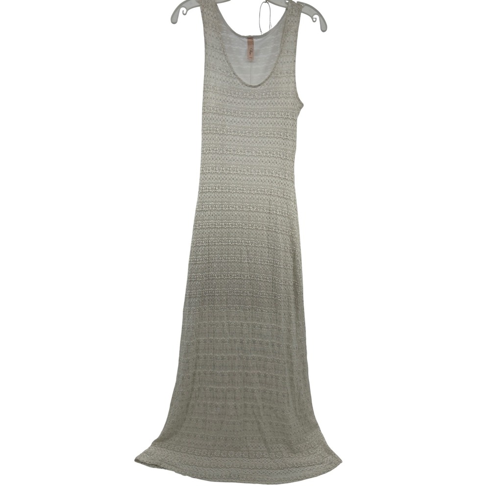 Trac USA Women White Metallic Textured Knit Sleeveless Maxi Dress Large
